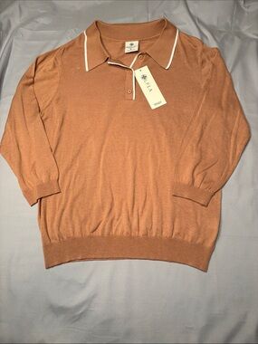 Laurie Felt Los Angeles NWT Women’s Brown Copper Polo Sweater Size Large L